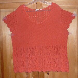 CATO Womans Plus Size 18/20W Orange Crochet Scallop Eyelet Crop Top